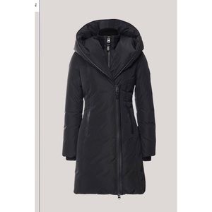 Black puffer coat from the luxury brand mackage.